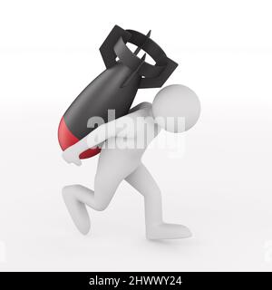 Man carry aerial bomb on white background. Isolated 3D illustration Stock Photo