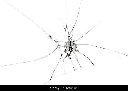 Broken glass on white background , texture backdrop object design. Black and white abstract pattern of broken glass Stock Photo