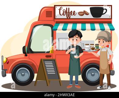 Flea market concept with food truck illustration Stock Vector