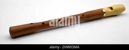 Wooden recorder flute, instrument isolated on white background Stock Photo