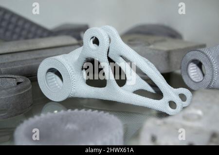 Gray abstract model object printed on 3d printer from powder close-up Stock Photo