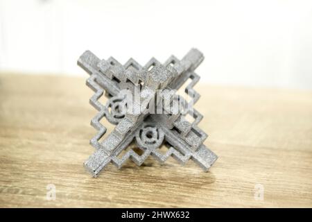 Gray abstract models printed on 3d printer from powder close-up. Stock Photo