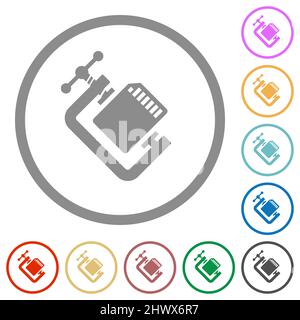 SD memory card compress solid flat color icons in round outlines on white background Stock Vector