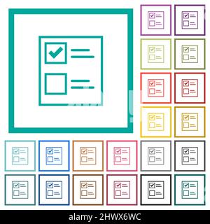 Ballot paper outline flat color icons with quadrant frames on white background Stock Vector