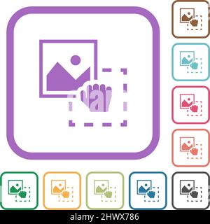Grab image to upload simple icons in color rounded square frames on white background Stock Vector
