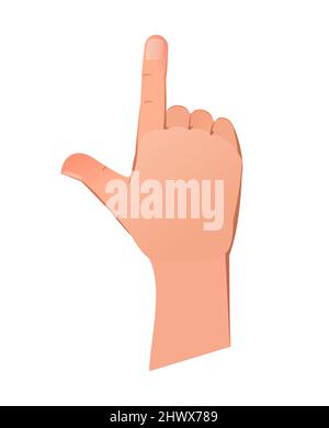 Hand raised up with one finger. Object isolated on white background. Funny cartoon style. Vector. Stock Vector