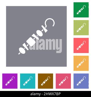 Shish kebab on skewer stick flat icons on simple color square backgrounds Stock Vector