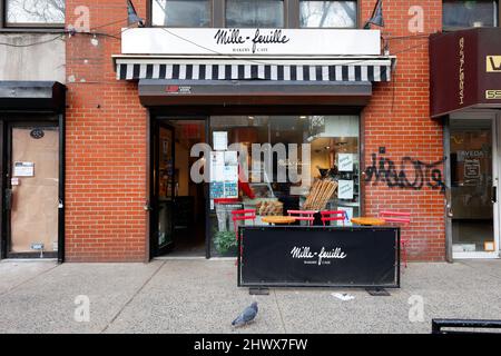 Mille-Feuille Bakery Cafe, 552 LaGuardia Pl, New York, NYC storefront photo of a French bakery in the Washington Square neighborhood. Stock Photo