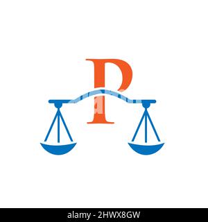 Law Firm Logo Design On Letter P. Lawyer And Justice, Law Attorney, Legal, Lawyer Service, Law Office, Scale, Logo Template Stock Vector