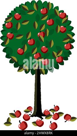 spoiled fruit under round tree Stock Vector