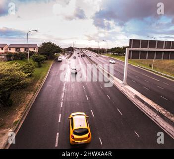 Easy going from here on. Shot of a traffic on the motorway. Stock Photo