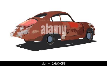 Old rusty car isolated on white background Stock Vector
