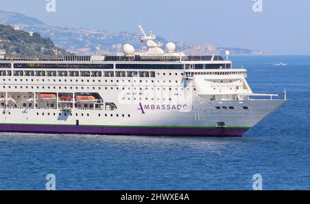 Preview of 2023 Ambassador Cruise Line new cruise ship named AMBITION (former AIDAmira, Costa neoRiviera, Grand Mistral, Mistral), image photo picture Stock Photo