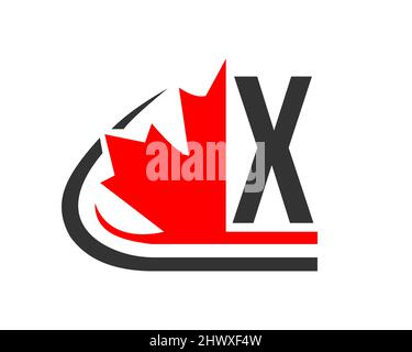 Canadian Red Maple leaf with X letter Concept. X letter Maple leaf logo design Stock Vector