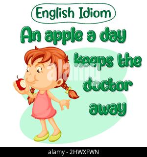 English idiom with an apple a day keeps the doctor away illustration Stock Vector