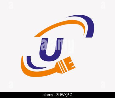 Paint logo with U letter concept. U letter House Painting Logo Design Stock Vector