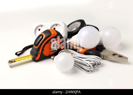 Concept of electrician or electrical tools, close up Stock Photo