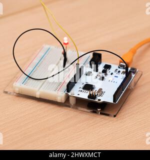 Small electronic Board with chips and wires Stock Photo