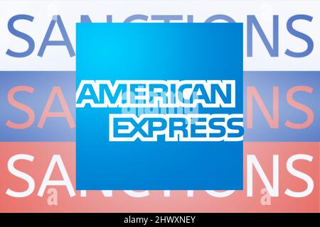 American express sanctions against Russia over its invasion of Ukraine. March 2022, San Francisco, USA Stock Photo