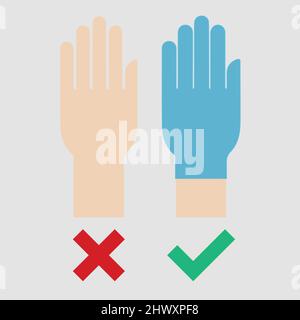 Wear protection gloves, safety instruction, equipment protecting hands against virus and chemicals Stock Vector