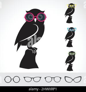 Vector images of owl and glasses on white background. Easy editable layered vector illustration. Stock Vector