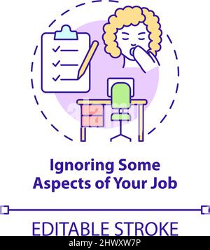 Ignoring some aspects of your job concept icon Stock Vector