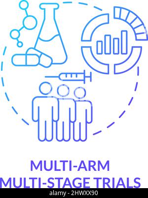 Multi-arm multi-stage trials blue gradient concept icon Stock Vector