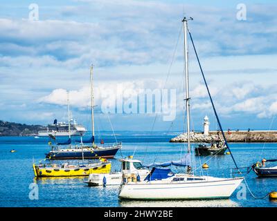 Boats in the marina at Brixham in Devon. Stock Photo