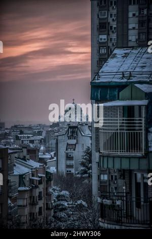 Panoramic view of Belgrade in winter Stock Photo