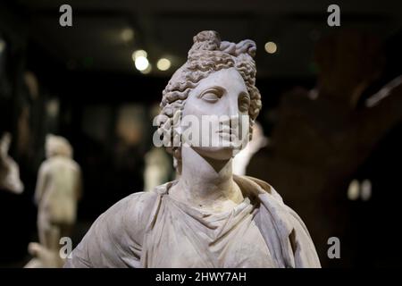 Ancient statue of the Greek Goddess Artemis from Cyrene (Libya), 2nd century CE. Istanbul Archaeological Museum. Stock Photo