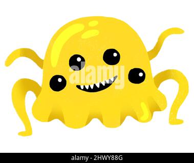 Cute cartoon yellow spider monster. Funny character children illustration Stock Photo