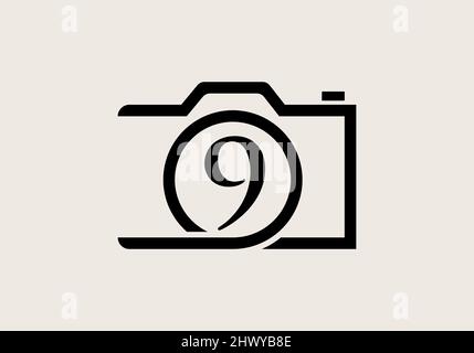 Photography Logo Design On Letter 9. Letter 9 Photography Logo Design. Camera Logo Design Inspiration, Photograph Template Stock Vector
