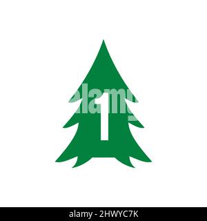 Pine Tree Logo Design On Letter 1 Template. Pine Tree Hotel Resort Wood Park Logo Design Stock Vector