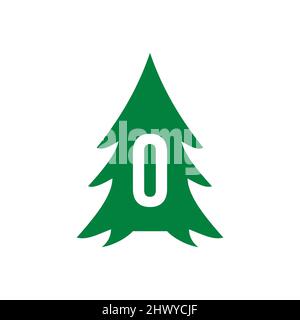 Pine Tree Logo Design On Letter O Template. Pine Tree Hotel Resort Wood Park Logo Design Stock Vector