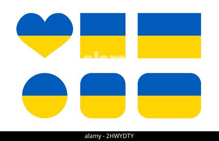 Stop the war, Pray for Ukraine - Russian and Ukrainian conflict. heart, square and round shape. Ukrainian flag symbol. Blue and yellow illustration. Stock Vector