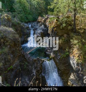 Waterfall in Englishman River Falls Provincial Park, Vancouver Island, British Columbia Stock Photo