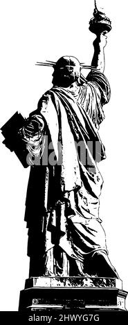 Statue of Liberty from behind, black on white background Stock Vector