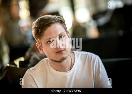 Berlin, Germany. 08th Mar, 2022. Musician Oleksandr Lysiuk of the Odessa Orchestra on the sidelines of a press event. Credit: Britta Pedersen/dpa-Zentralbild/dpa/Alamy Live News Stock Photo