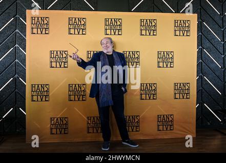 Berlin, Germany. 08th Mar, 2022. Hans Zimmer answers the questions of journalists. Currently, the composer is rehearsing with the Odessa Orchestra for 'Hans Zimmer Live - Europe Tour'. Credit: Britta Pedersen/dpa-Zentralbild/dpa/Alamy Live News Stock Photo