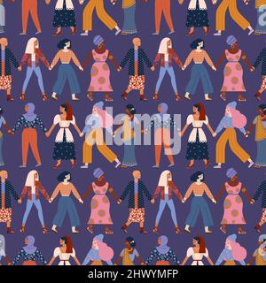 Diverse Group of Women Holding Hands Pattern Stock Vector