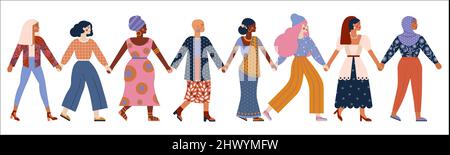 Diverse Group of Women Holding Hands Banner Stock Vector