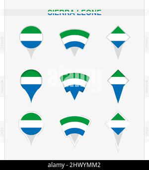 Sierra Leone flag, set of location pin icons of Sierra Leone flag. Vector illustration of national symbols. Stock Vector