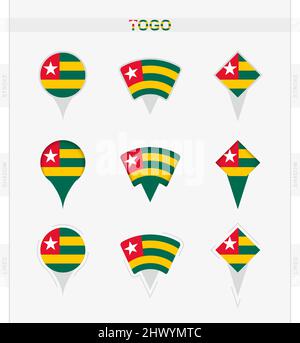 Togo flag, set of location pin icons of Togo flag. Vector illustration of national symbols. Stock Vector