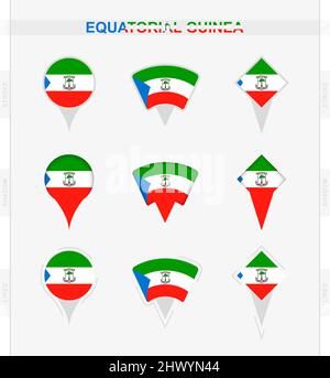 Equatorial Guinea flag, set of location pin icons of Equatorial Guinea flag. Vector illustration of national symbols. Stock Vector