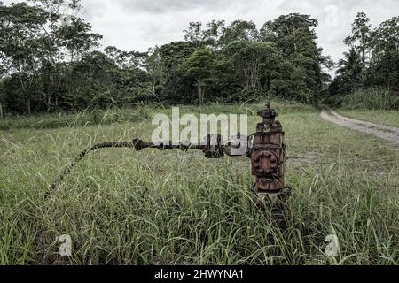 Crude oil, pollution, Ecuador, Texaco, Chevron, sick people, environment Stock Photo