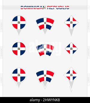 Dominican Republic flag, set of location pin icons of Dominican Republic flag. Vector illustration of national symbols. Stock Vector