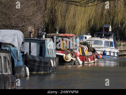 Moored Boats River Stort Harlow Essex Stock Photo