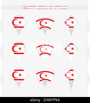 Northern Cyprus flag, set of location pin icons of Northern Cyprus flag. Vector illustration of national symbols. Stock Vector