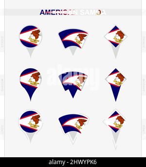 American Samoa flag, set of location pin icons of American Samoa flag. Vector illustration of national symbols. Stock Vector