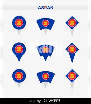 ASEAN flag location map pin icon on white background. Vector ...